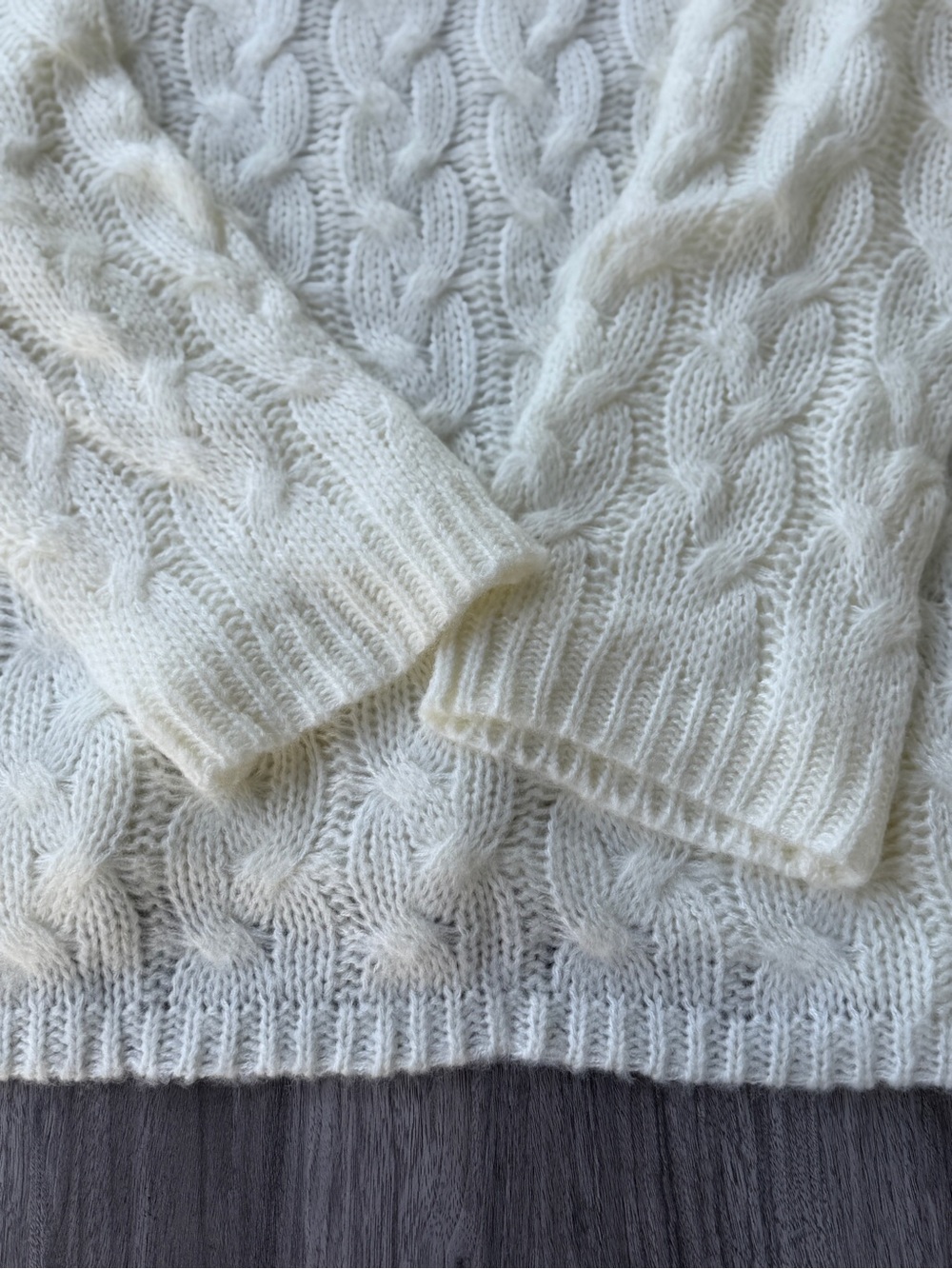 Cream White Open Cable Knit Hooded Sweater Women XXL V-Neck Slouchy Pullover - Picture 9 of 12